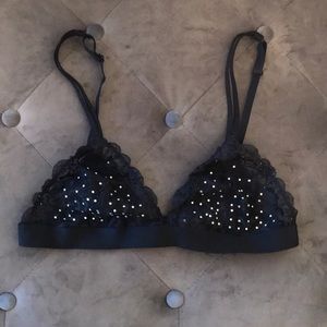 PINK bralette size Medium black gemmed lace VS